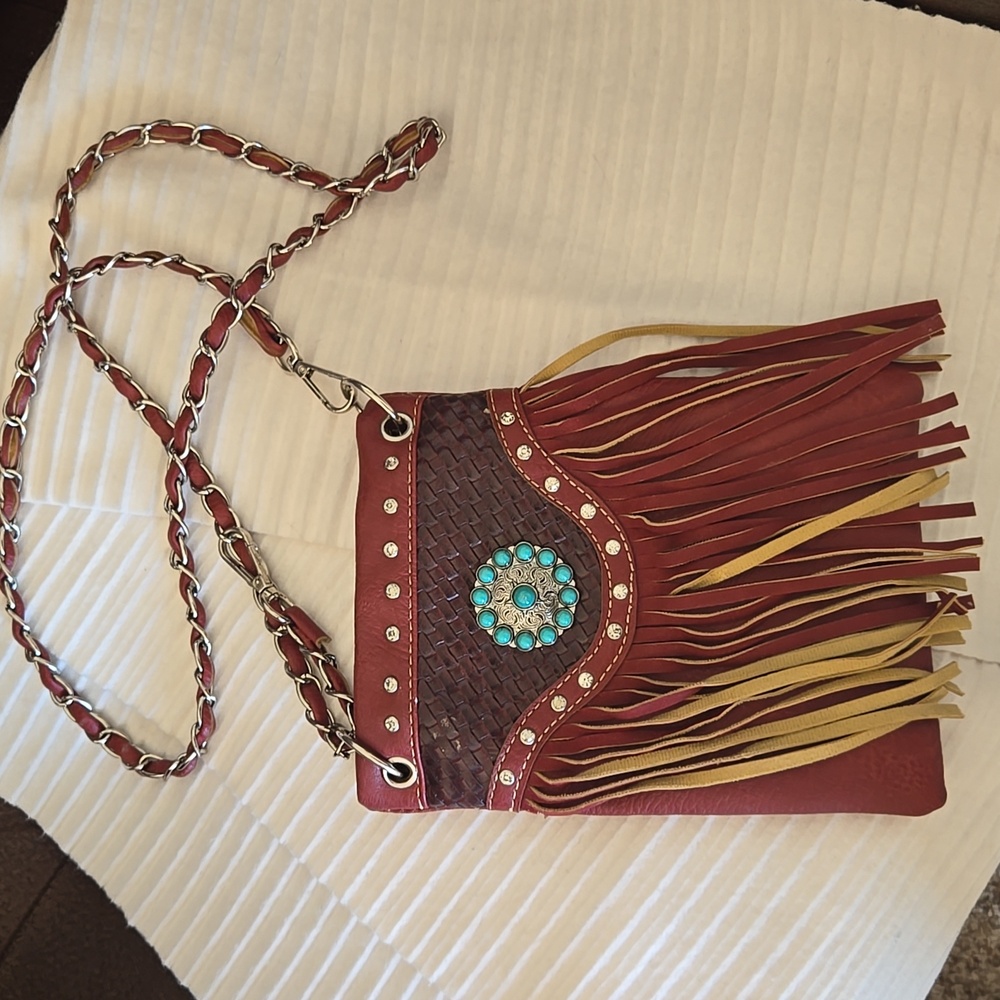 Faux Leather Western-style Crossbody Bag with Fringe